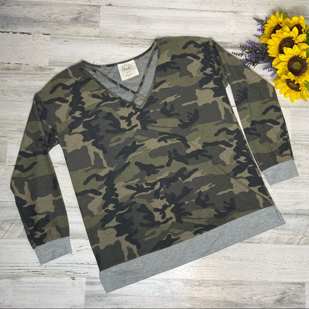 Fantastic Fawn Camo Cross Front Long Sleeve Shirt